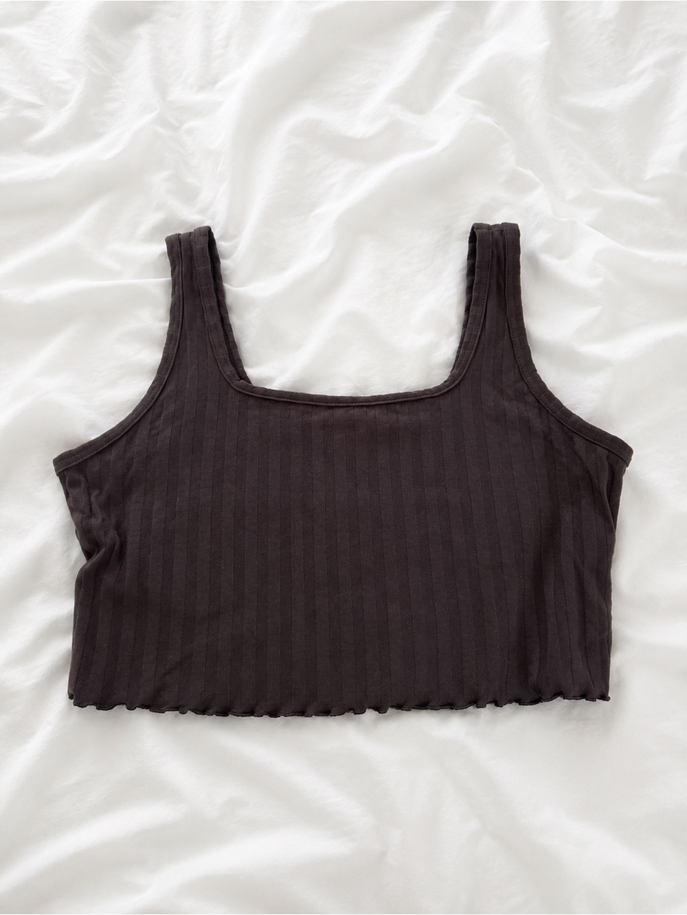 aerie Ribbed Square-Neck Crop Tank - Black
